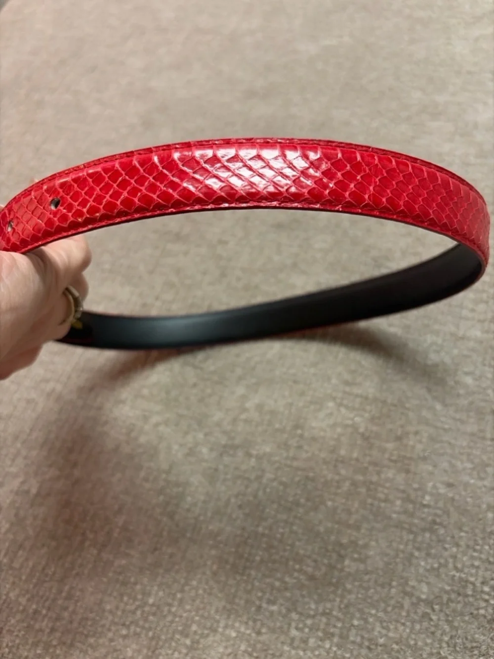 Vintage Red Snakeskin Belt Genuine Snake Skin Gold Buckle Size Small 28”